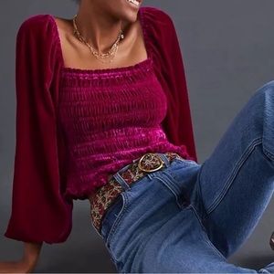 Velvet smocked top